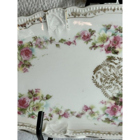 Antique Celery Dish 1909-1916 Three Crown China Germany Pink Roses & Gold Accent - Picture 4 of 14